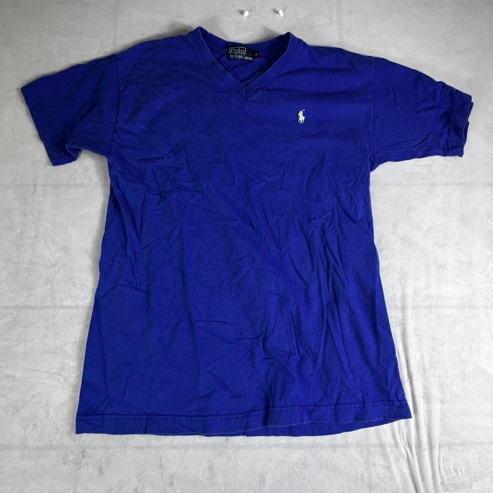 Polo Ralph Lauren T-Shirt Men's Large Blue Stretch Embroidered Pony Logo V Neck